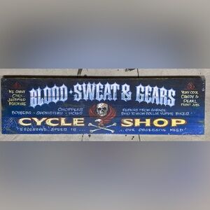 Bar Sign Blood Sweat & Gears Sign Red Horse Signs Designs 32 X 9 X 1 Biker New